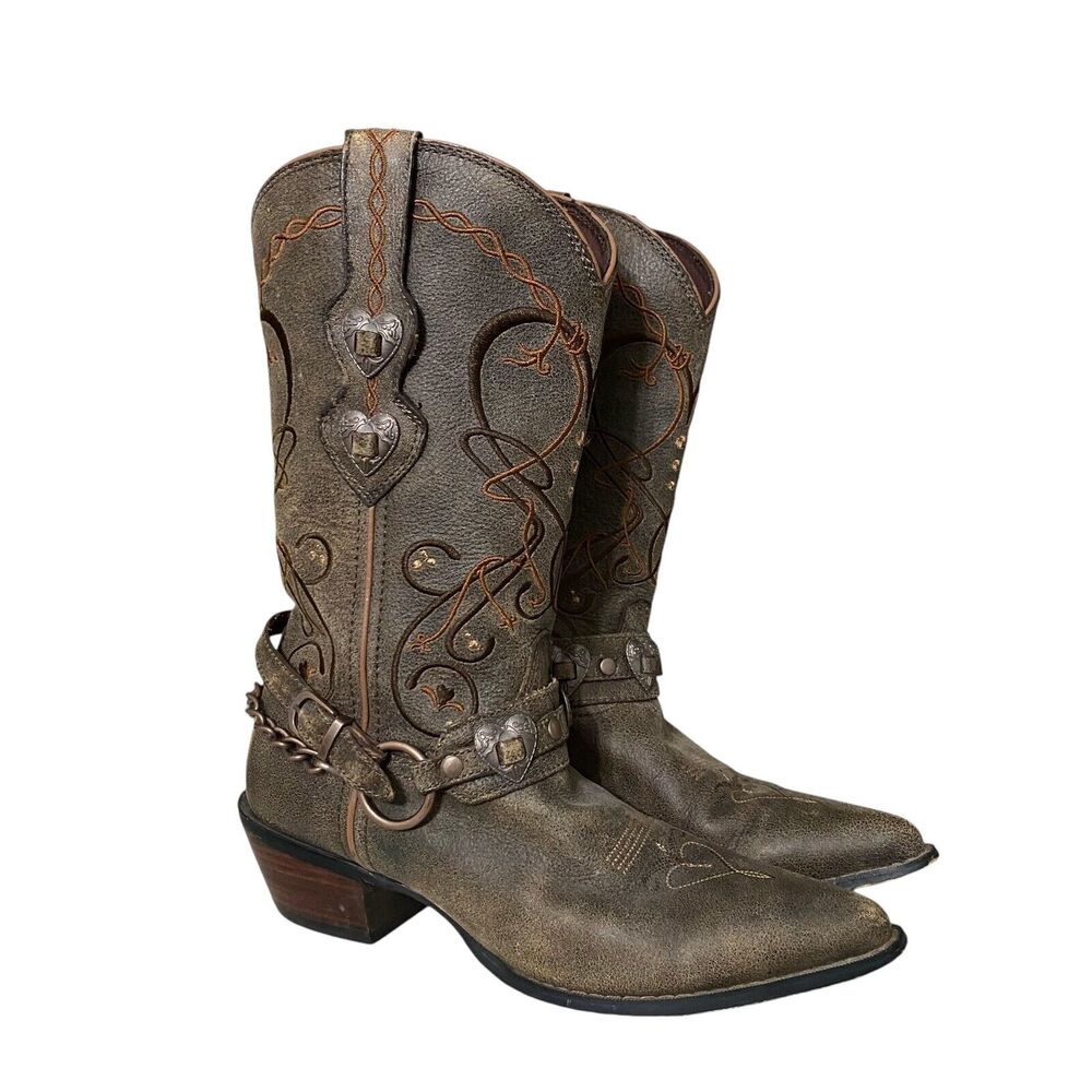 Durango Boots Crush Heartbreaker RD4155 Brown Cowboy Concho Western Women’s Sz 7